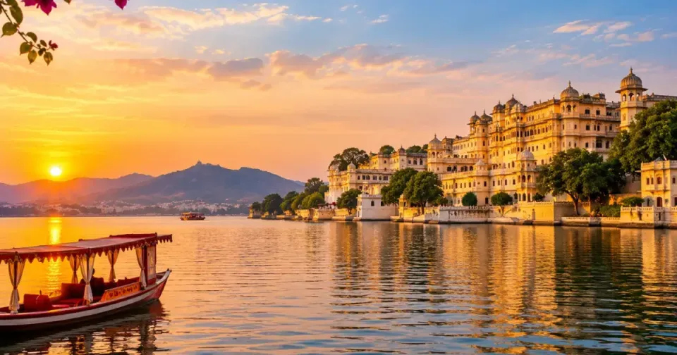 Udaipur City Palace and Lake Pichola at sunset
